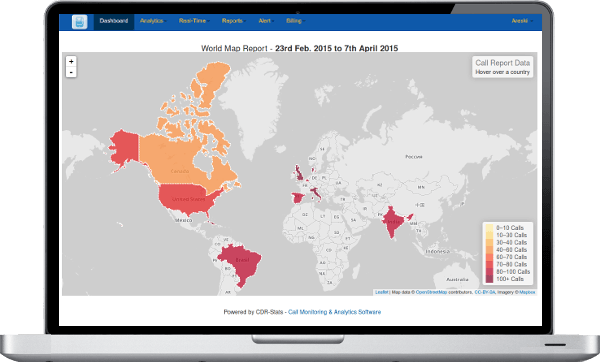 World Map - Monitor calls by country on a world map